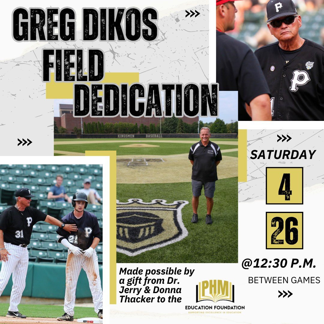 ๐ขPlease join us Sat., April 26, @12:30 (in btw. DH games) for the field dedication of Greg Dikos Field named after legendary, Hall of Famer, Championship Kingsmen Baseball Coach Greg Dikos. โพ๏ธAll former Penn Baseball Players invited to attend to help celebrate!๐ค