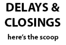 Delay & closings sign with scoop of ice cream in background.