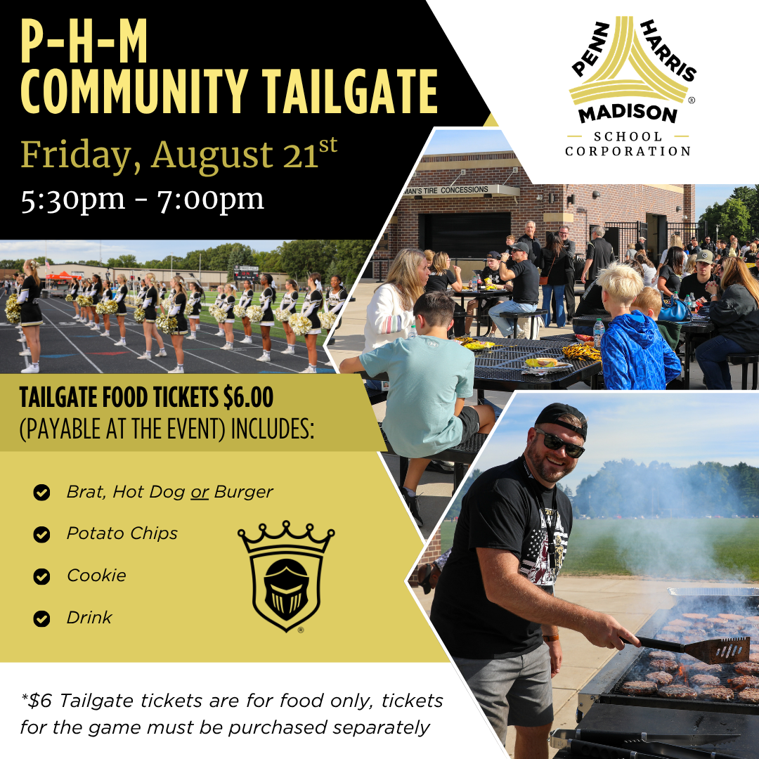 An advertisement for a tailgate event at a high school football game on Friday, August 21st from 6:00 to 9:30pm